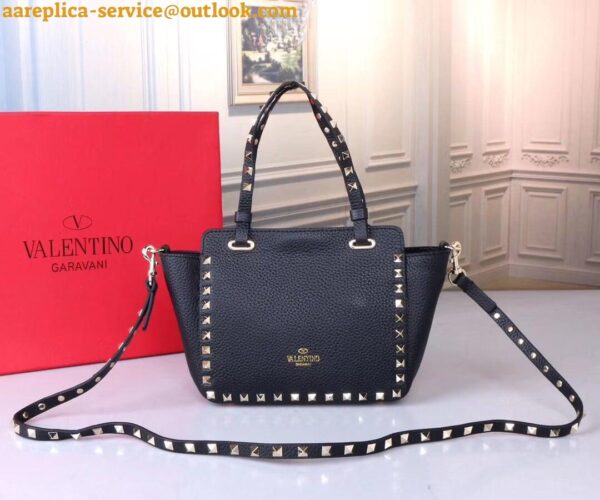 Replica Valentino Rockstud Mini Tote In Black Grained Leather 23