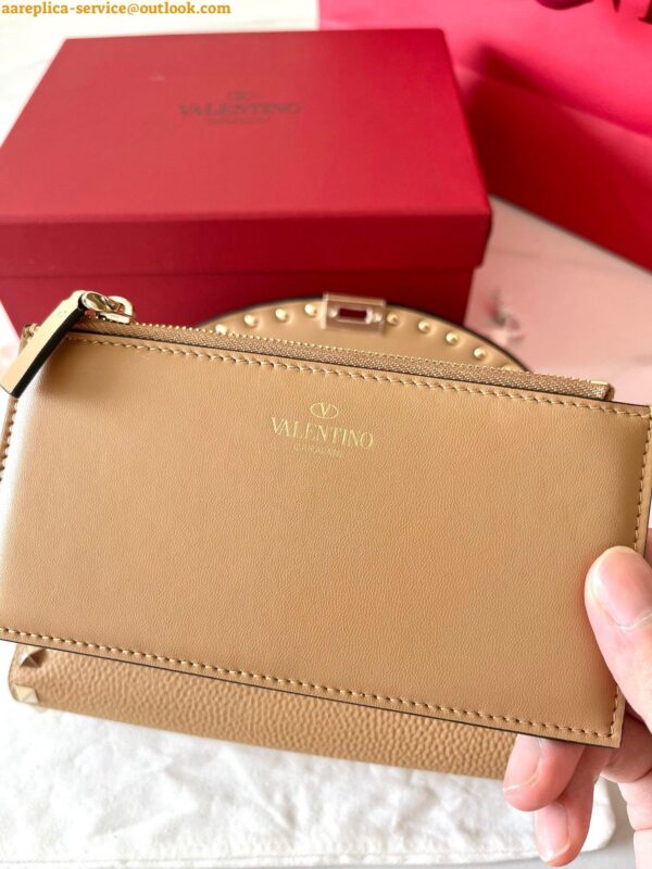 Replica Valentino Rockstud Wallet with Chain in Beige Grained Leather 9