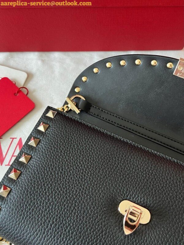 Replica Valentino Rockstud Wallet with Chain in Black Grained Leather 8