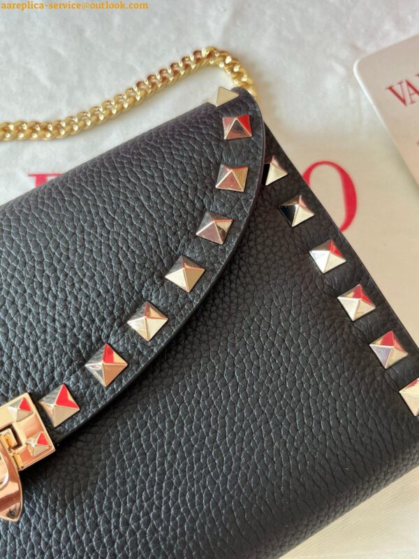 Replica Valentino Rockstud Wallet with Chain in Black Grained Leather 9