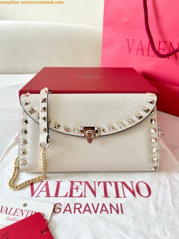 Replica Valentino Rockstud Wallet with Chain in White Grained Leather 6