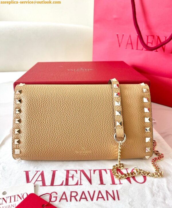 Replica Valentino Rockstud Wallet with Chain in Beige Grained Leather 12