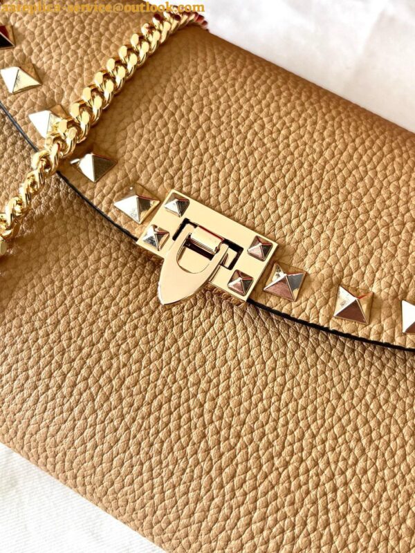 Replica Valentino Rockstud Wallet with Chain in Beige Grained Leather 13