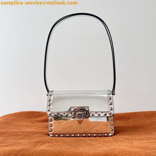 Replica Valentino Rockstud23 Small Shoulder Bag in Silver Calfskin 5