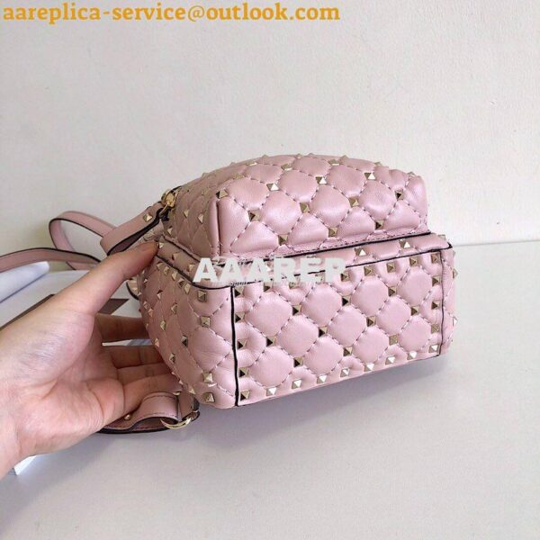 Replica Valentino Garavani Rockstud Spike Mini Leather Backpack Pink 4