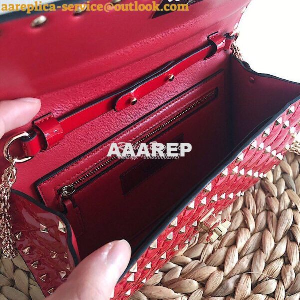 Replica Valentino Garavani Rockstud Spike Patent Leather Bag Red 5