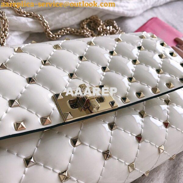 Replica Valentino Garavani Rockstud Spike Patent Leather Bag White 5