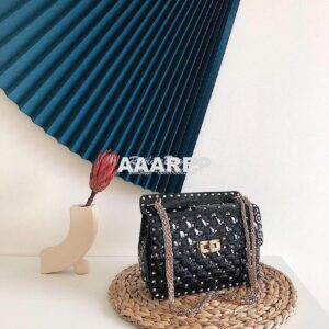 Replica Valentino Garavani Rockstud Spike Patent Leather Chain bag Bla 2