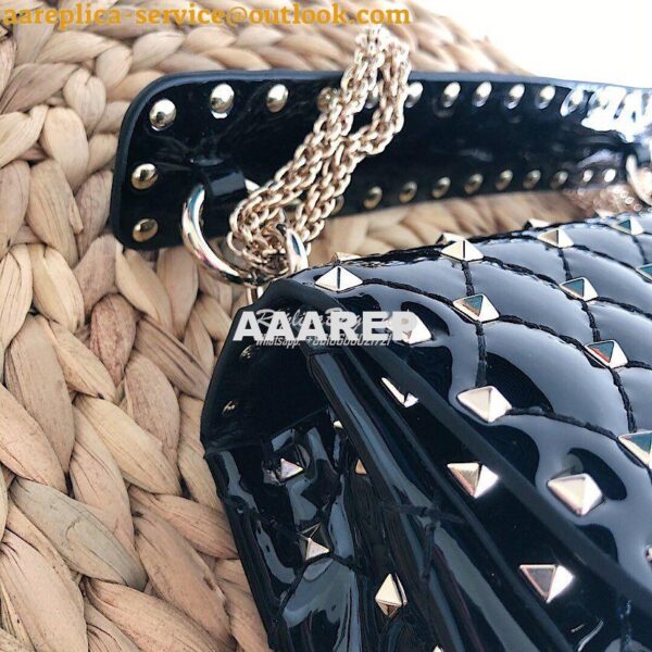 Replica Valentino Garavani Rockstud Spike Patent Leather Chain bag Bla 4