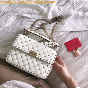 Replica Valentino Garavani Rockstud Spike Patent Leather Chain bag Whi 2