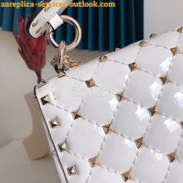 Replica Valentino Garavani Rockstud Spike Patent Leather Chain bag Whi 6