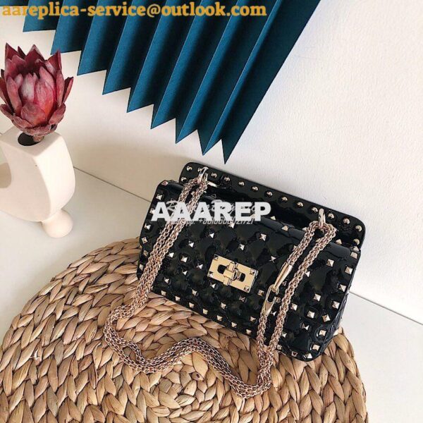 Replica Valentino Garavani Rockstud Spike Patent Leather Chain bag Bla 13