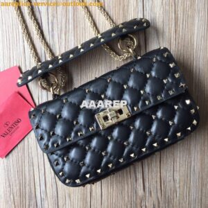 Replica Valentino Garavani Rockstud Spike Quilted Leather Chain bag Bl 2