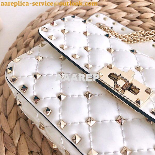 Replica Valentino Garavani Rockstud Spike Patent Leather Chain bag Whi 12