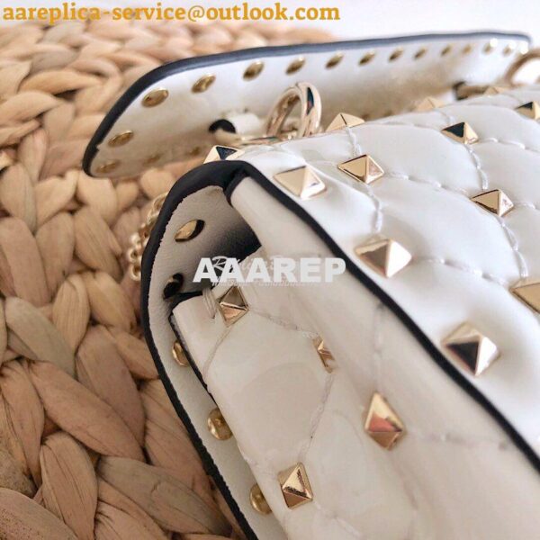 Replica Valentino Garavani Rockstud Spike Patent Leather Chain bag Whi 13