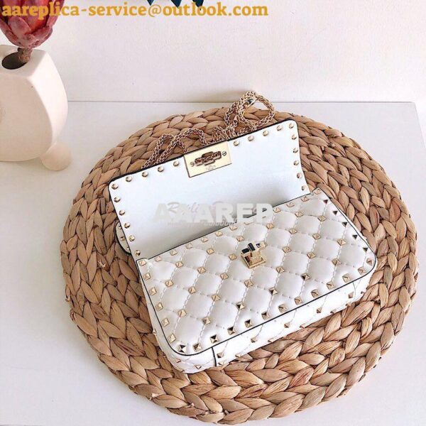 Replica Valentino Garavani Rockstud Spike Patent Leather Chain bag Whi 14