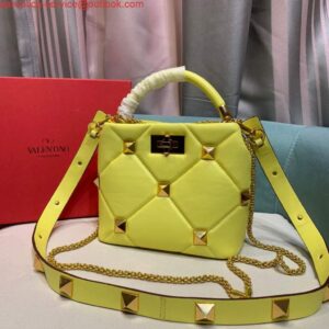 Replica Valentino 0097S Small Roman Stud The Handle Bag In Nappa Yellow