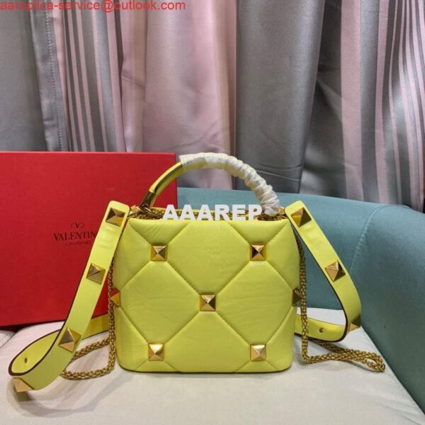 Replica Valentino 0097S Small Roman Stud The Handle Bag In Nappa Yellow 3