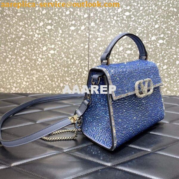 Replica Valentino 1W2B0G97TZA0FO Vsling Mini Handbag With Sparkling Embroidery Blue 3