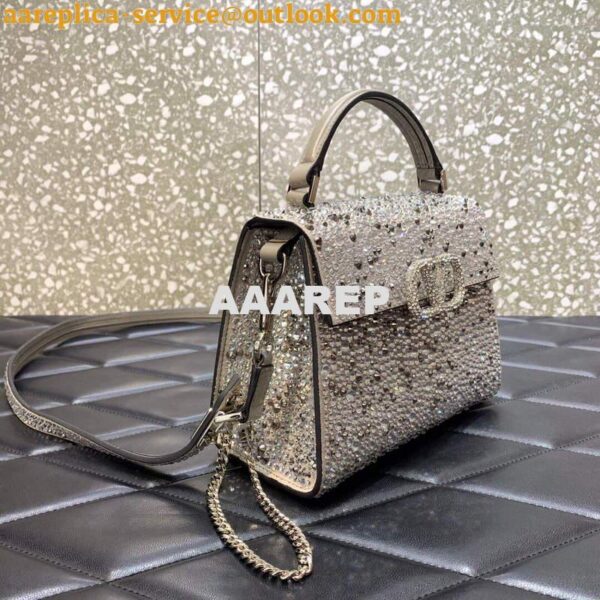 Replica Valentino 1W2B0G97TZA0FO Vsling Mini Handbag With Sparkling Embroidery Pearl Gray 4