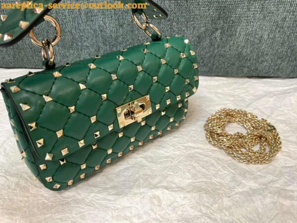 Replica Valentino Rockstud Spike Small Bag In Green Nappa Lambskin 9