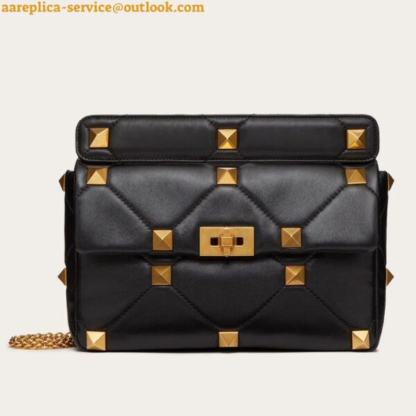 Replica Valentino Roman Stud Large Chain Bag In Black Nappa Leather