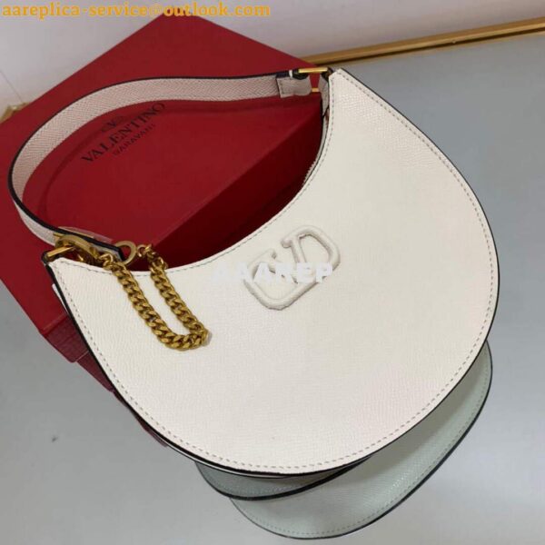 Replica Valentino 1W2P0W19RQR Mini Vlogo Signature Grainy Calfskin Hobo Bag Light Ivory 3