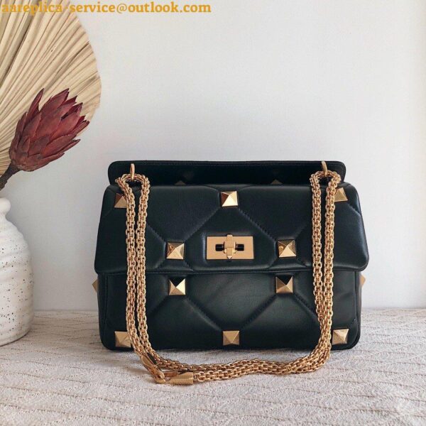 Replica Valentino Roman Stud Large Chain Bag In Black Nappa Leather 4