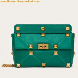 Replica Valentino Roman Stud Large Chain Bag In Green Nappa Leather