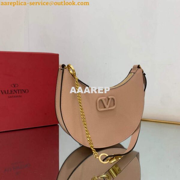 Replica Valentino 1W2P0W19RQR Mini Vlogo Signature Grainy Calfskin Hobo Bag Light Pink 2