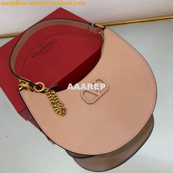 Replica Valentino 1W2P0W19RQR Mini Vlogo Signature Grainy Calfskin Hobo Bag Light Pink 3