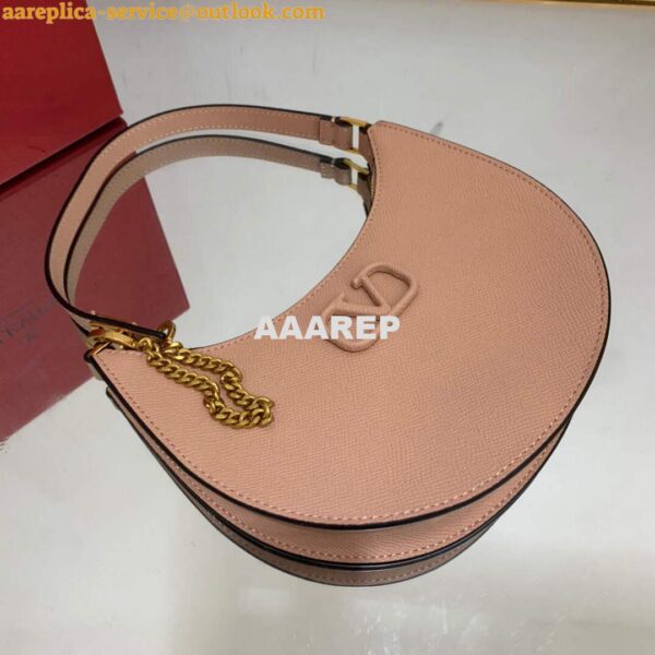 Replica Valentino 1W2P0W19RQR Mini Vlogo Signature Grainy Calfskin Hobo Bag Light Pink 5