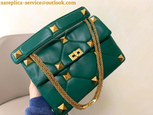 Replica Valentino Roman Stud Large Chain Bag In Green Nappa Leather 11