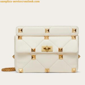 Replica Valentino Roman Stud Large Chain Bag In White Nappa Leather