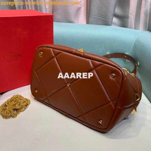 Replica Valentino 2021 Roman Stud The Handle Bag In Nappa 0097L Brown 6