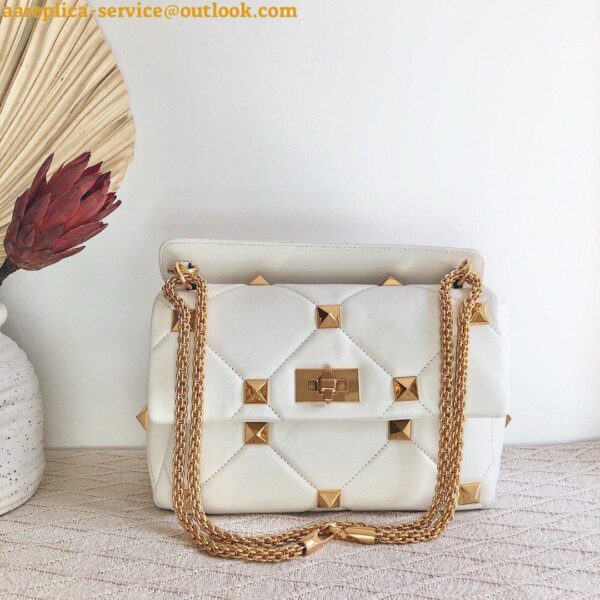 Replica Valentino Roman Stud Large Chain Bag In White Nappa Leather 5