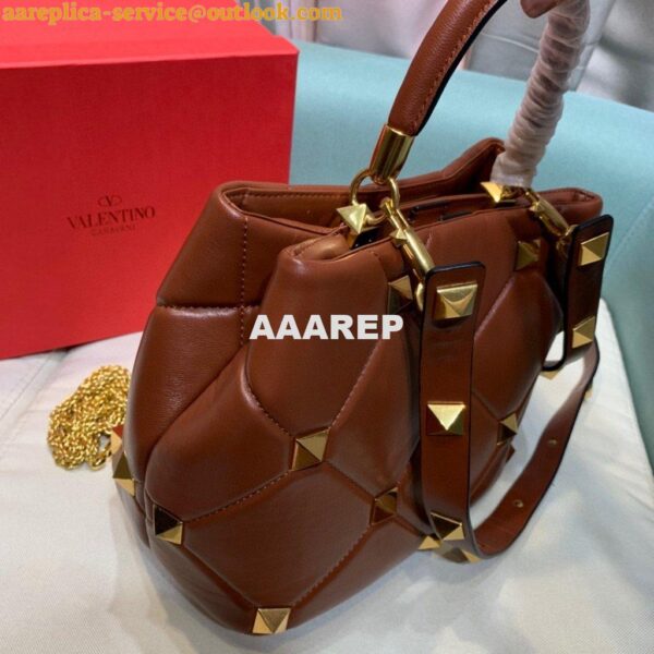 Replica Valentino 2021 Roman Stud The Handle Bag In Nappa 0097L Brown 7