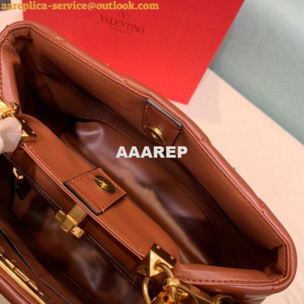 Replica Valentino 2021 Roman Stud The Handle Bag In Nappa 0097L Brown 9