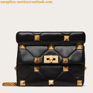 Replica Valentino Roman Stud Medium Chain Bag In Black Nappa Leather