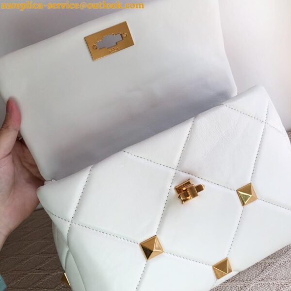 Replica Valentino Roman Stud Large Chain Bag In White Nappa Leather 12