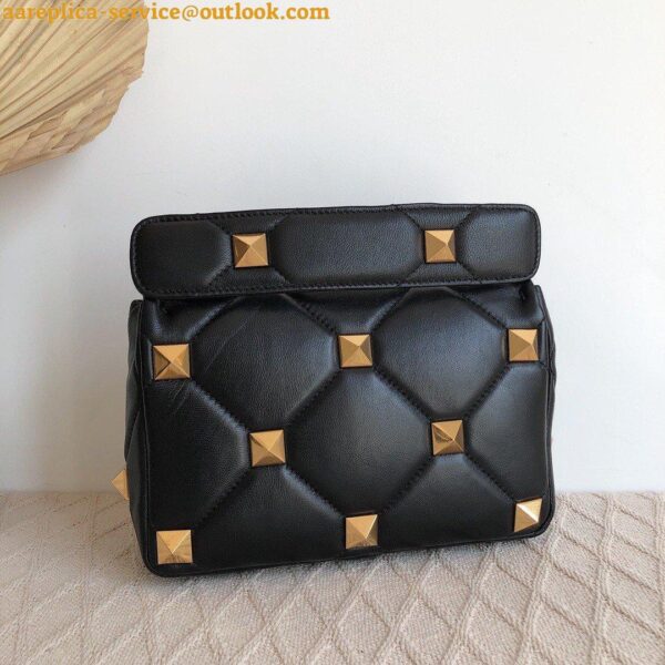 Replica Valentino Roman Stud Medium Chain Bag In Black Nappa Leather 5