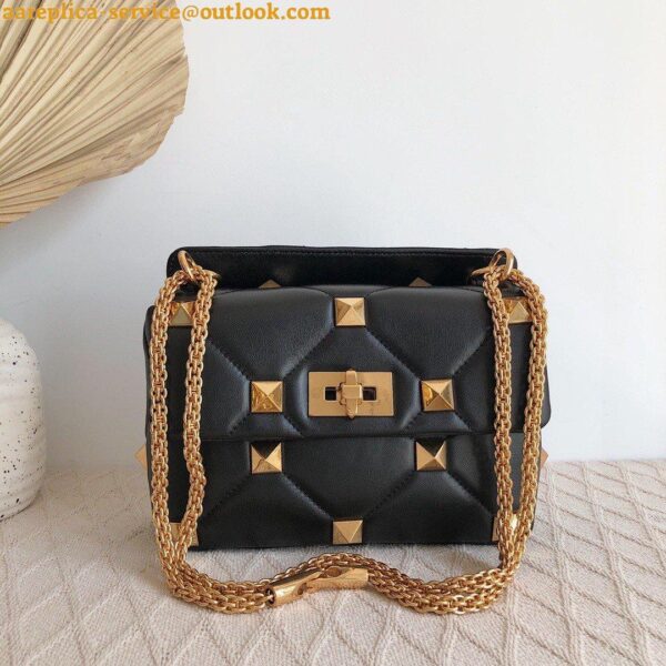 Replica Valentino Roman Stud Medium Chain Bag In Black Nappa Leather 7