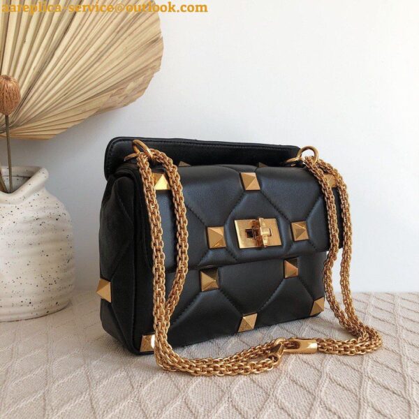 Replica Valentino Roman Stud Medium Chain Bag In Black Nappa Leather 8