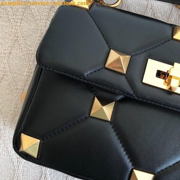 Replica Valentino Roman Stud Medium Chain Bag In Black Nappa Leather 10