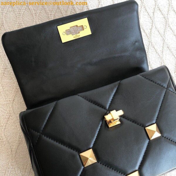 Replica Valentino Roman Stud Medium Chain Bag In Black Nappa Leather 11