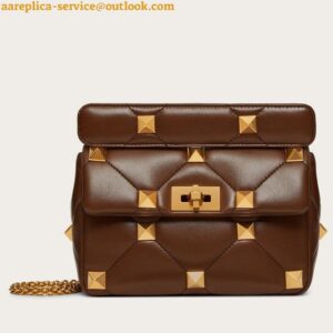 Replica Valentino Roman Stud Medium Chain Bag In Dark Brown Nappa Leather 2