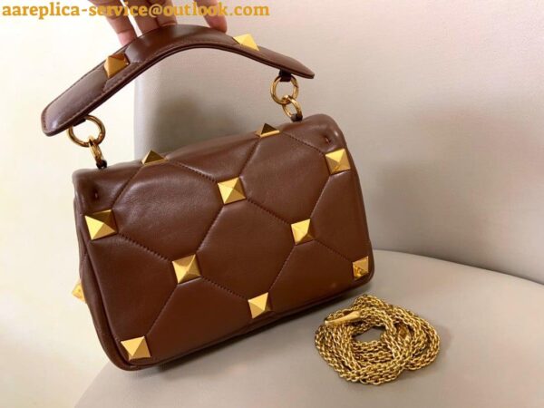 Replica Valentino Roman Stud Medium Chain Bag In Dark Brown Nappa Leather 8