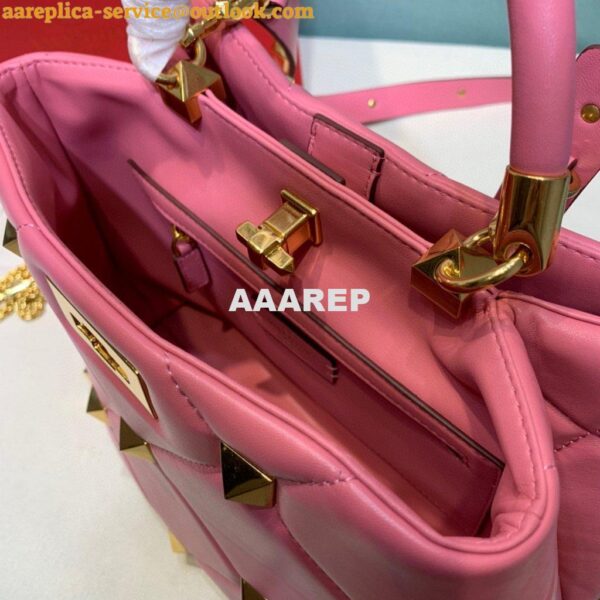 Replica Valentino 2021 Roman Stud The Handle Bag In Nappa 0097L Pink 6