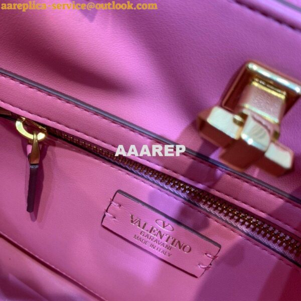 Replica Valentino 2021 Roman Stud The Handle Bag In Nappa 0097L Pink 7