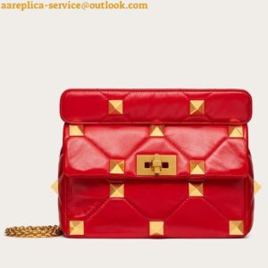 Replica Valentino Roman Stud Medium Chain Bag In Red Nappa Leather